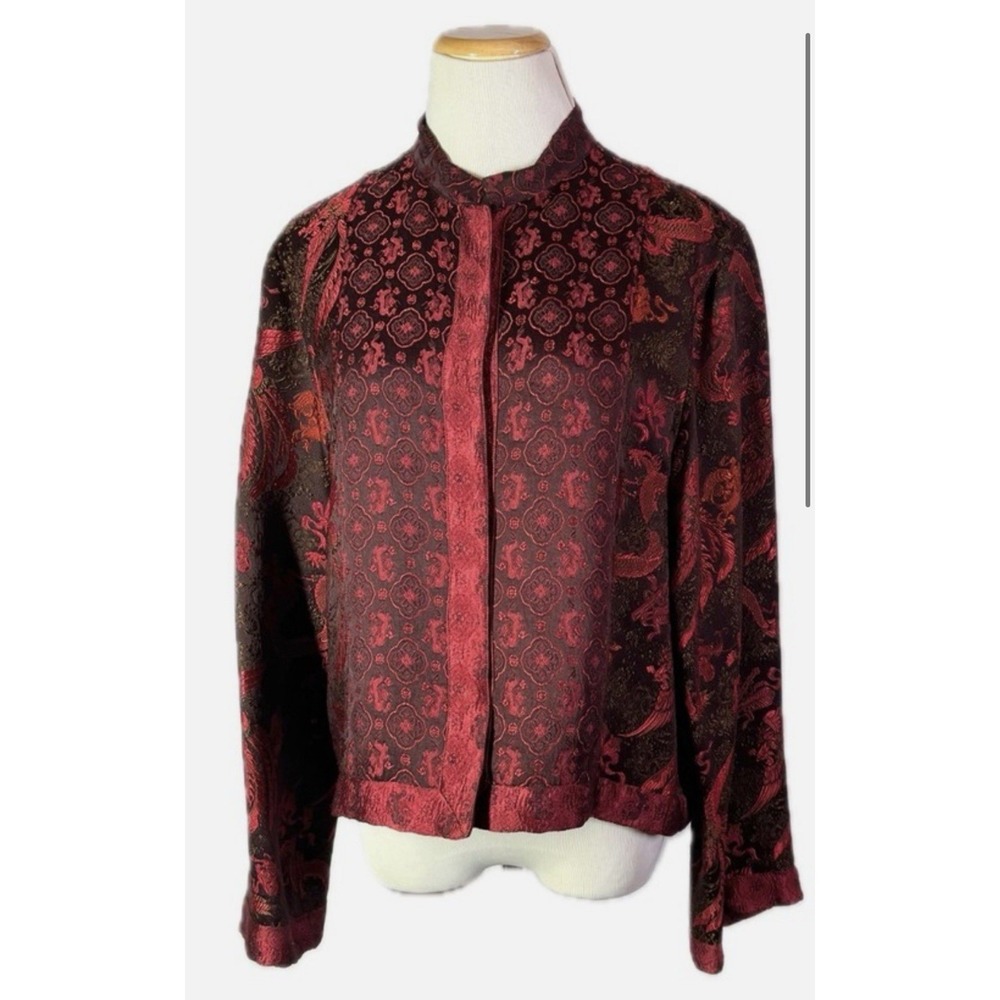 Dragon Phoenix Brocade Jacket Womens Red Black Asian Inspired Goth Art Wear